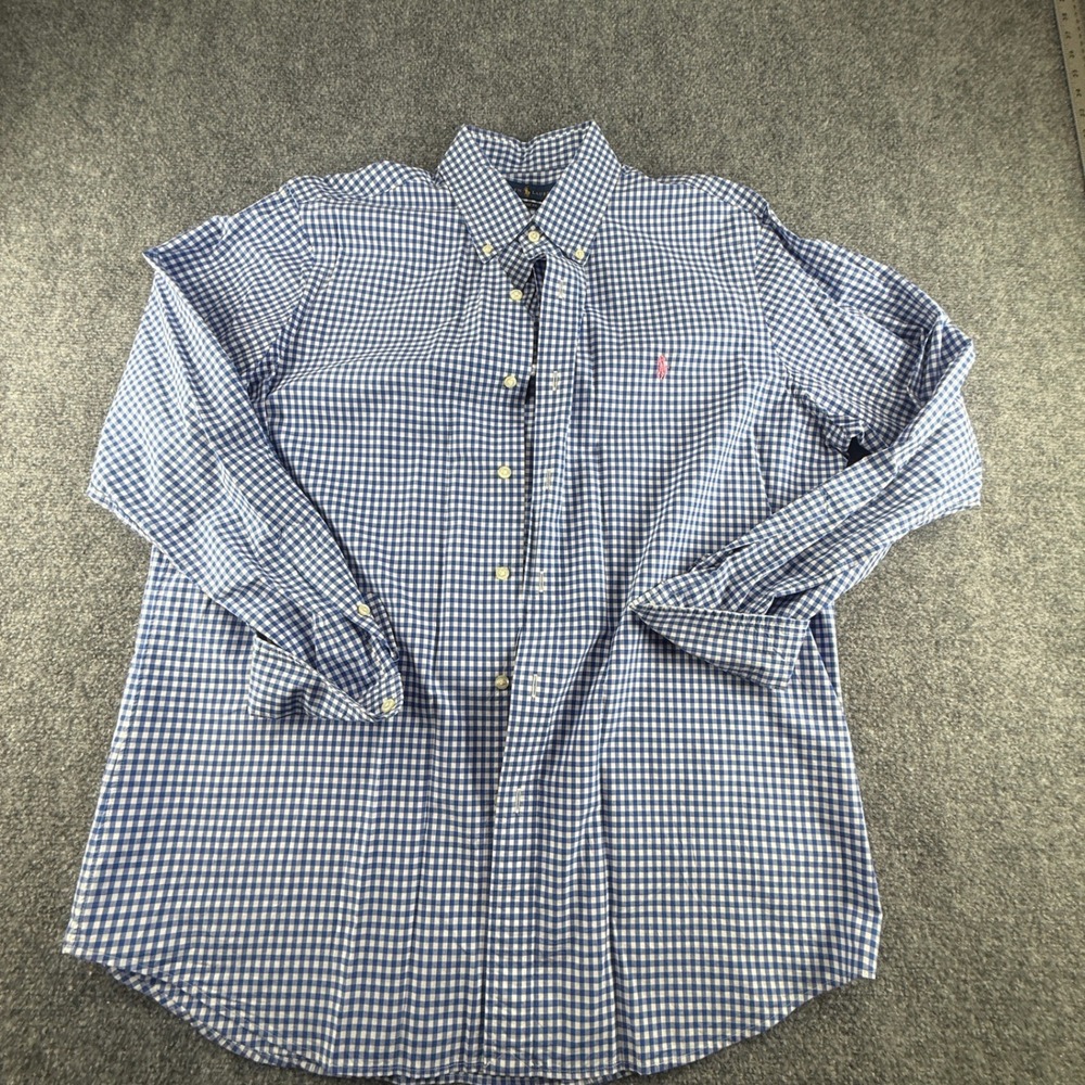 Ralph Lauren Mens Classic Fit Gingham Button Down Shirt Blue White Large 0371